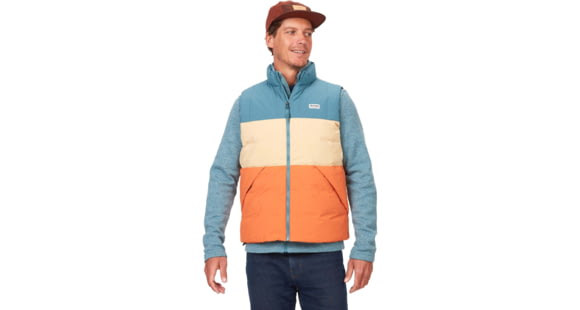 Marmot Ares Down Vest - Men's, Moon River/Light Oak/Tangelo, Extra Large, M14634-22505-XL