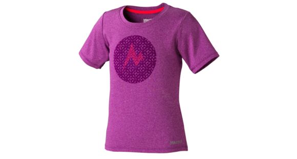 Marmot Post Time Short Sleeve Tee - Girl's -Large-Beet Purple Heather, 785562767553