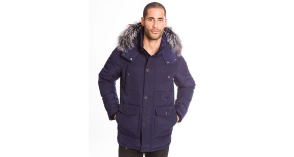 Moose Knuckles Algonquin Jacket - Men's-Midnight Navy/Silver Fox Fur-X-Large