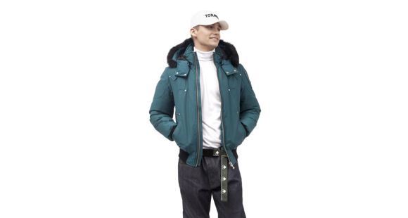 Moose Knuckles Ballistic Bomber - Mens, Green Ash/Black Fox, Medium, MK2000-MB-740-M