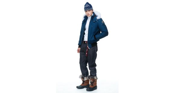 Moose Knuckles Ballistic Bomber - Mens, Jasper Blue/Natural Fox, Large, MK2000-MB-450-L