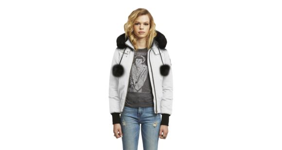 Moose Knuckles Debbie Bomber Jacket, Snow White/Black Fur, Large, MK2002LB-151-L