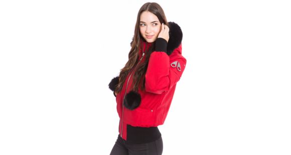 Moose Knuckles Debbie Bomber Jacket - Women's-Dark Red / Black Fur-Large