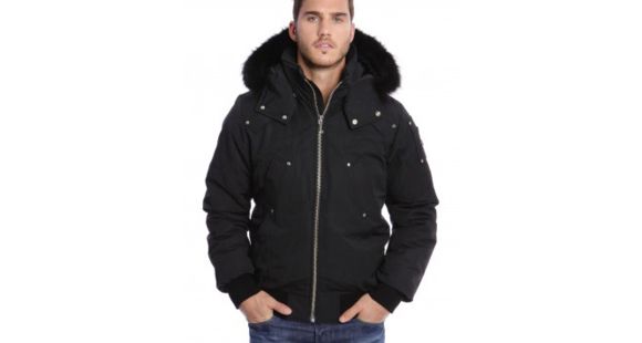 Moose Knuckles Ballistic Bomber - Men's-Black/Black Fur-Medium