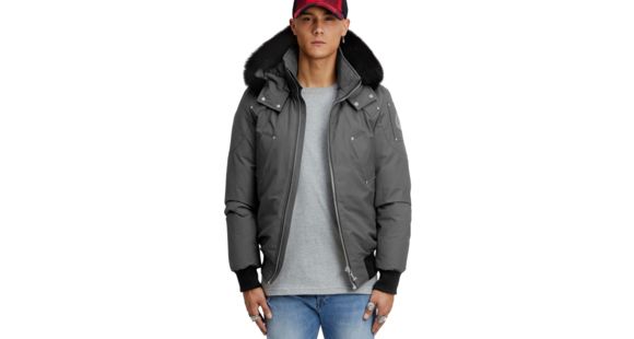Moose Knuckles Men's Ballistic Bomber Insulated Jacket, Granite With Black, Extra Small, MK2000MB-256-XS
