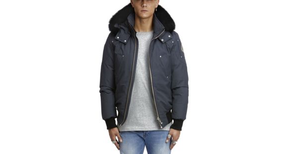 Moose Knuckles Men's Ballistic Bomber Insulated Jacket, Navy With Black, Extra Small, MK2000MB-402-XS