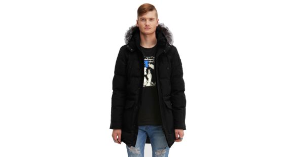 Moose Knuckles Ontario Mens Parka, Black W Slvr Fox Fur, S, MK4602MMWP-293-S