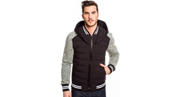 Moose Knuckles Quilted Varsity Hoodie - Men's-Black-X-Large
