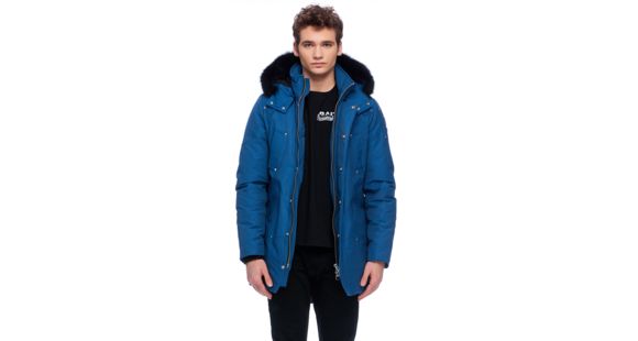 Moose Knuckles Stirling Parka Men's, Chambray Blue / Black Fur, S, MK4661MP-525-S