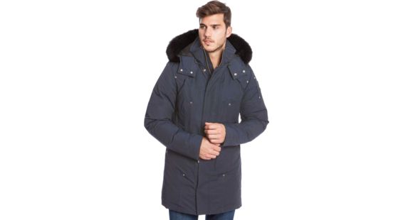 Moose Knuckles Stirling Parka - Men's-Steel Blue/Black Fur-Small, 822185110837