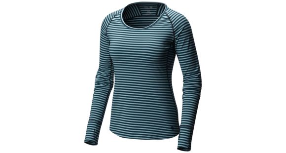 Mountain Hardwear Butterlicious Stripe Long Sleeve Crew Technical Shirts - Women's, Blue Spruce, Large, 1700421310-L