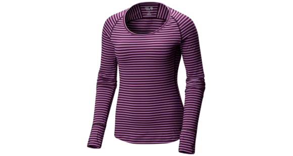 Mountain Hardwear Butterlicious Stripe Long Sleeve Crew Technical Shirts - Women's, Cosmos Purple, Large, 1700421502-L