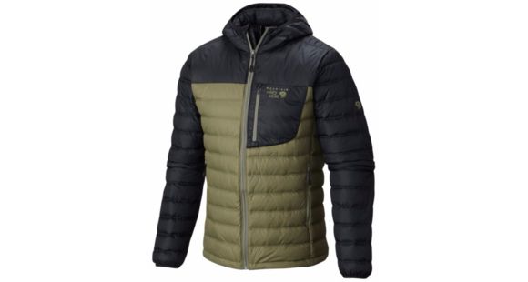 Mountain Hardwear Dynotherm Hooded Down Jacket - Men's-Stone Green/Black-XX-Large