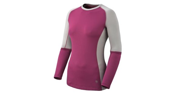 Mountain Hardwear Micro Power Stretch Long Sleeve Crew - Women's-Cerise / Cool Grey-Small