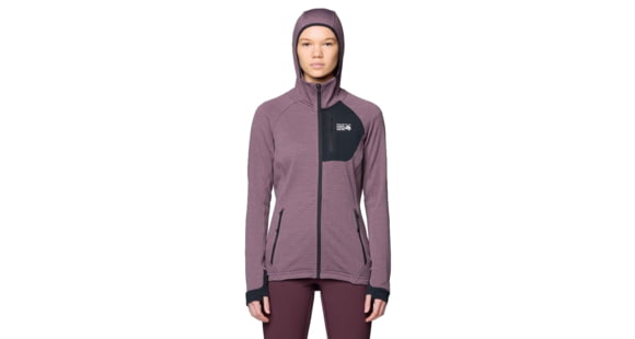 Mountain Hardwear Polartec Power Grid Full Zip Hoody - Women's, Blackberry Heather, Black, XL, 2104821-513-XL