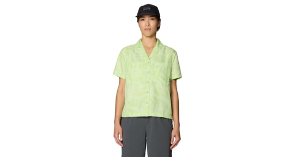 Mountain Hardwear Sun Drift Cooling Short Sleeve Shirt - Women's, Frozen In Lime Brushstrokes Print, XL, 2149171-386-XL