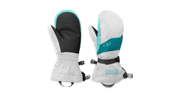Outdoor Research Adrenaline Mitts - Kid's-White/Alpine Lake/Pool-Large
