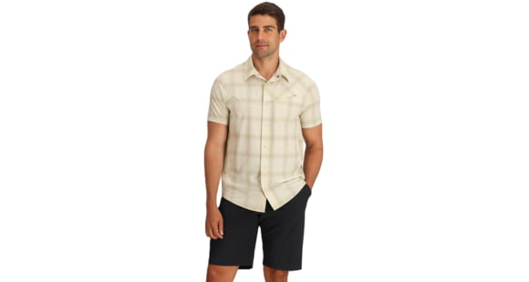 Outdoor Research Astroman Short Sleeve Sun Shirt - Men's, Oyster Plaid, M, 2822782709007