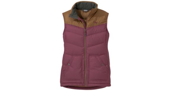 Outdoor Research Transcendent Down Vest - Women's, Garnet/Saddle, Small, 2681071396006