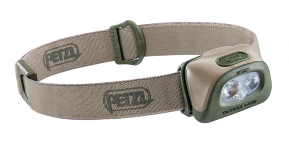 Petzl Tactikka Plus RGB LED Headlamp, AAA, LR03, Green, Blue/Red/White, 350 Lumens, Desert, E089FA02