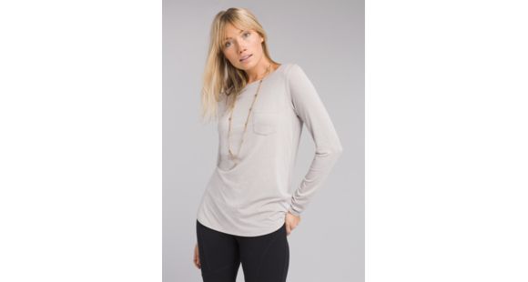 prAna Foundation Long Sleeve Crew Neck Top - Women's, Light Grey Heather, Large, W23170184-LGHT-L