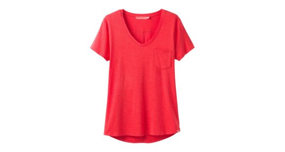 prAna Foundation Short Sleeve V Neck Top Women's, Carmine Pink Heather, Medium, W11170142-CPHT-M