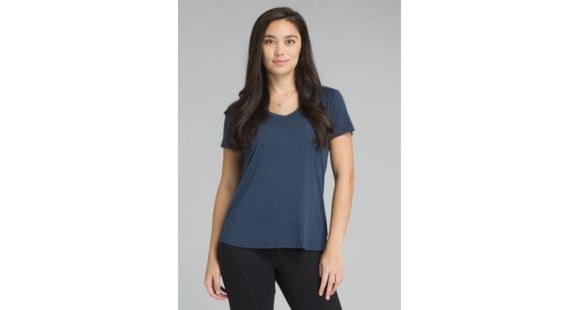 prAna Foundation Short Sleeve V-Neck Top - Women's, Equinox Blue Heather, Large, W11170142-EBHT-L