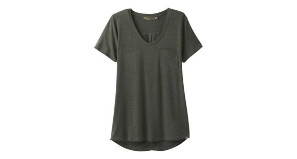 prAna Foundation Short Sleeve V Neck Top Women's, Forest Green Heather, Large, W11170142-FGHT-L