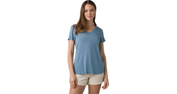 prAna Foundation Short Sleeve V-neck - Womens, Sea Mist Heather, L, W11170142-402-L