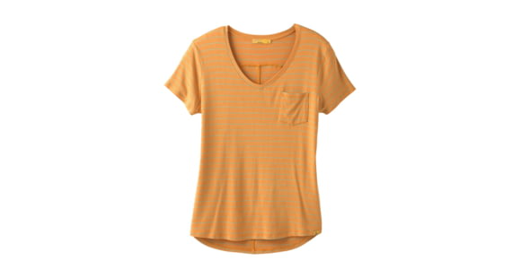 prAna Foundation Short Sleeve Vneck, Curry Heather Stripe, Small, W11170142 -708-S