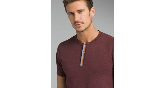 prAna Garrity Short Sleeve Henley T-Shirt - Men's, Black Cherry, Medium, M11181406-BKCY-M