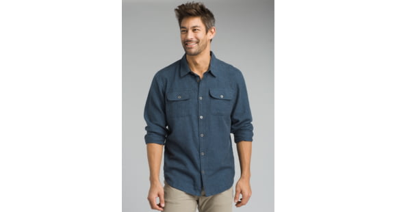 prAna Lybek Long Sleeve Flannel Shirt - Men's, Equinox Blue Herringbone, Medium, M23170384-EBHB-M