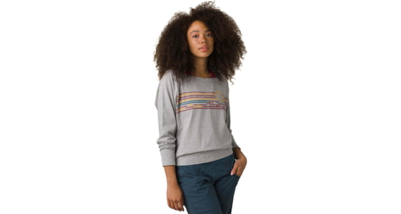 prAna Organic Graphic Long Sleeve Top, Heather Grey Landscape, Medium, 1962491-021-M