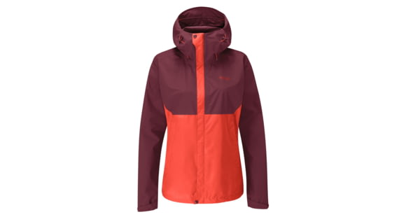 Rab Downpour Eco Jacket - Women's, Deep Heather/Red Grapefruit, Small, QWG-83-DER-10