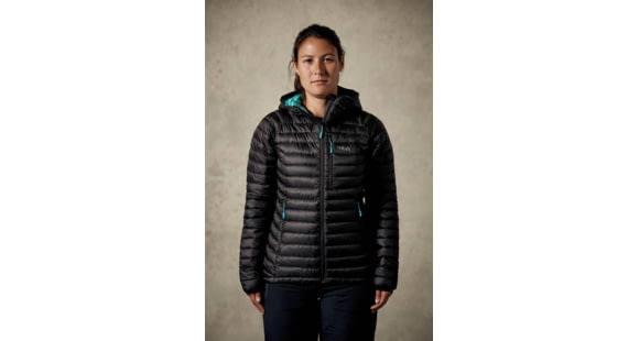 Rab Microlight Alpine Xlong Jacket - Women's, Black/ Seaglass, 18, QDA-79-BL-18