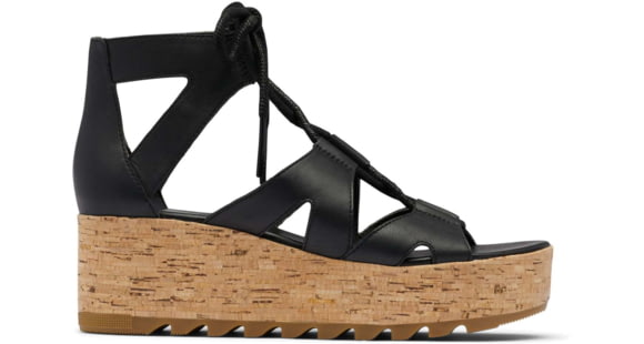 Sorel Cameron Flatform Lace Wedge Sandals Leather - Women's, Black/Gum 2, 7.5 US, 1981631-010-7.5