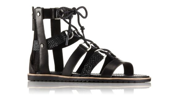 Sorel Ella Lace Up Leather Sandal, Women's, Black, 9 US, 1787591010-9
