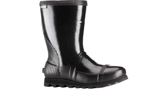 Sorel Joan Rain Short Gloss Rubber Boot - Women's-Black/Sea Salt-Medium-10