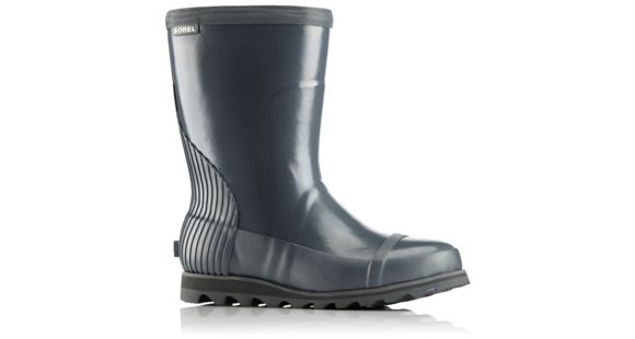 Sorel Joan Rain Short Gloss Rubber Boot, Women's, Graphite/Sea Salt, 9.5 US, 1757541053-9.5