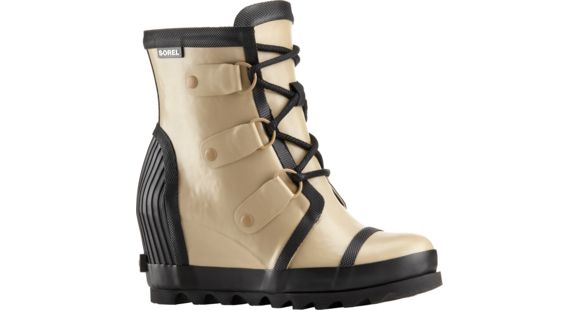 Sorel Joan Rain Wedge Felt Rubber Boot - Women's-Beach/Black-Medium-6