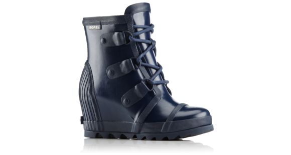 Sorel Joan Rain Wedge Gloss Rubber Boot, Women's, Collegiate Navy/Atmosphere, 8 US, 1757571464-8