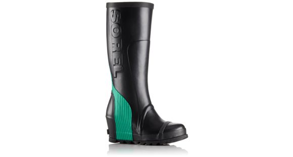 Sorel Joan Rain Wedge Tall Rubber Boot - Women's-Black/Bright Emerald-Medium-7.5