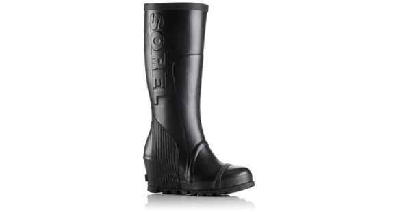 Sorel Joan Rain Wedge Tall Rubber Boot - Women's-Black/Sea Salt-Medium-10