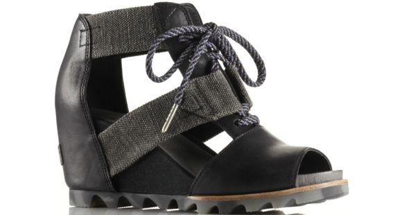 Sorel Joanie Lace Wedge Sandal - Women's-Black/Dark Fog-Medium-9.5