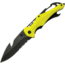 Baladeo Security Knife Yellow Folding Knife, 3.5in Gray Titanium Coated Partially Serrated 420 SS Drop Point, Yellow Rubberized Aluminum Handle, Attachment Clip Bottle Opener, ECO201