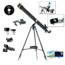 Galileo Refractor Telescope with Smartphone Photo Adapter 1.25in 6mm Eyepiece, 20mm Eyepiece, Black, 800x60mm G-860BG