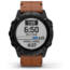 Garmin Fenix 6X Sapphire Multisport GPS Smartwatch, Black DLC w/Brown Leather Band, 010-02157-13