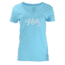 HUK Performance Fishing W Script Vneck Tops, Short Sleeve - Womens, Tahiti Blue Heather, Extra Small, H6100026-435-XS