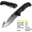 Kilimanjaro Gear Victus Folding Knife,3.5in w/ Gut Hook, Black Handle, Black Plain KJ910049