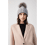 Mackage Doris Classic Knit Hat w/ Fox Fur Pompom - Womens, Grey, One Size, Doris-R-Grey